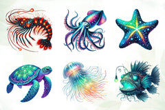 Bioluminescent Sea Animal Cliparts Clipart Bundle - CraftNest - Digital Crafting and Art