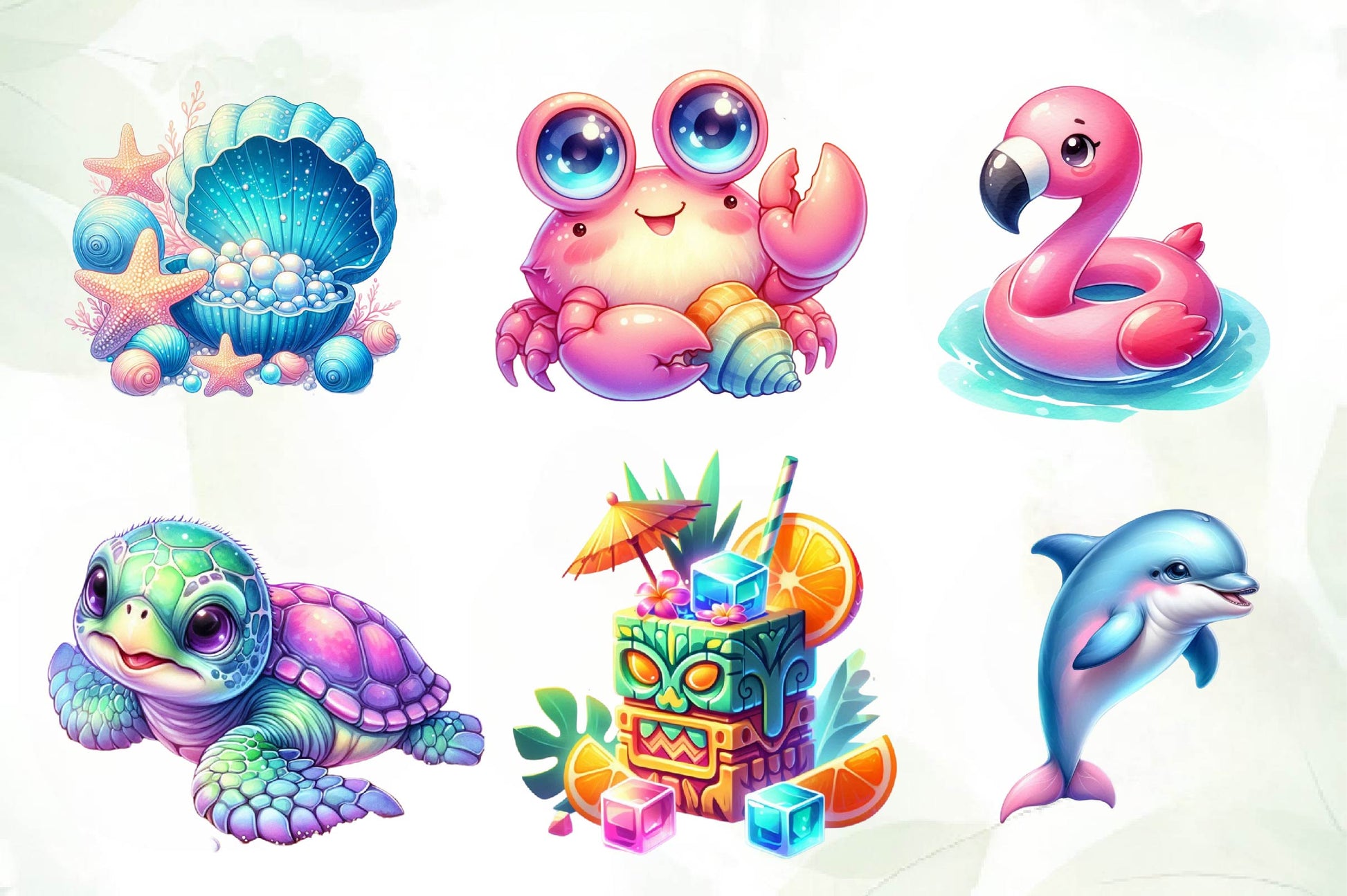 Cute Pastel Colour Tropical Summer Clipart Bundle - CraftNest - Digital Crafting and Art