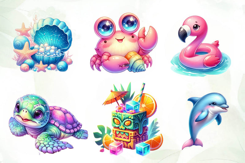 Cute Pastel Colour Tropical Summer Clipart Bundle - CraftNest - Digital Crafting and Art