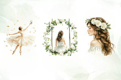 Spring White Roses And Woman Clipart Bundle - CraftNest - Digital Crafting and Art