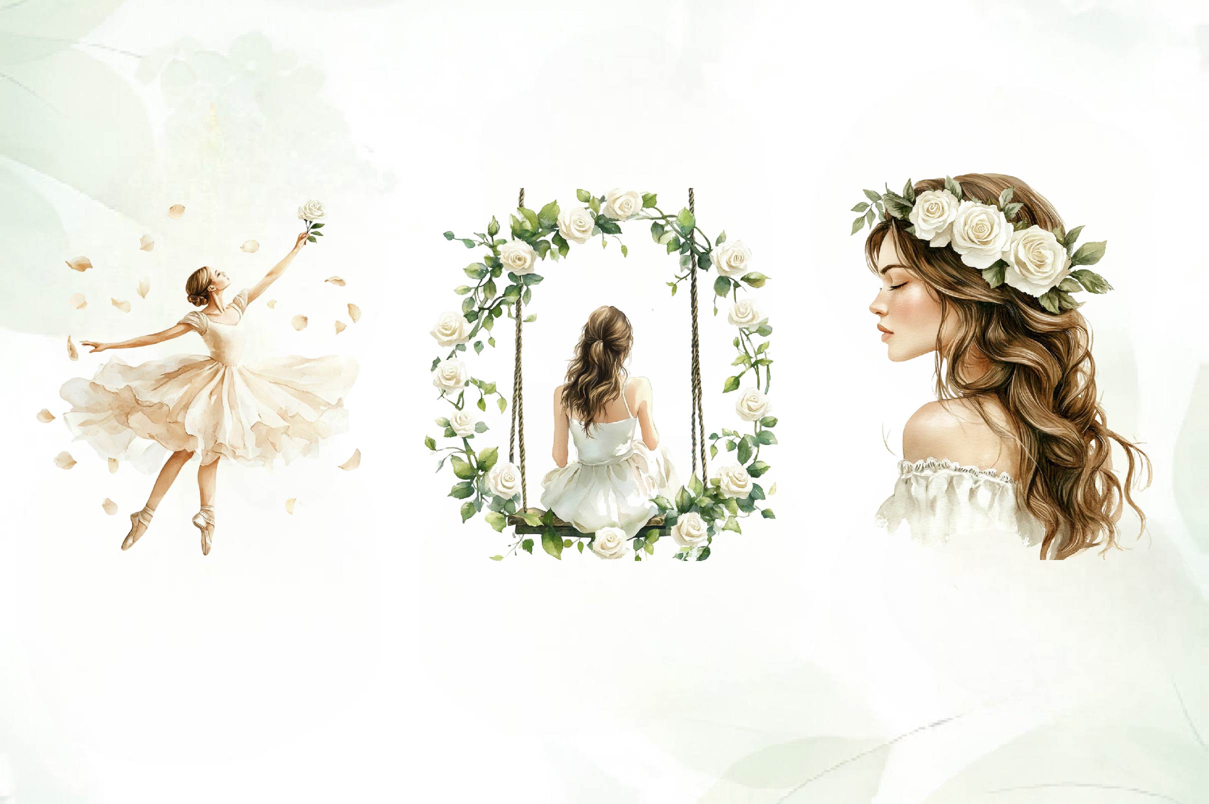 Spring White Roses And Woman Clipart Bundle - CraftNest - Digital Crafting and Art