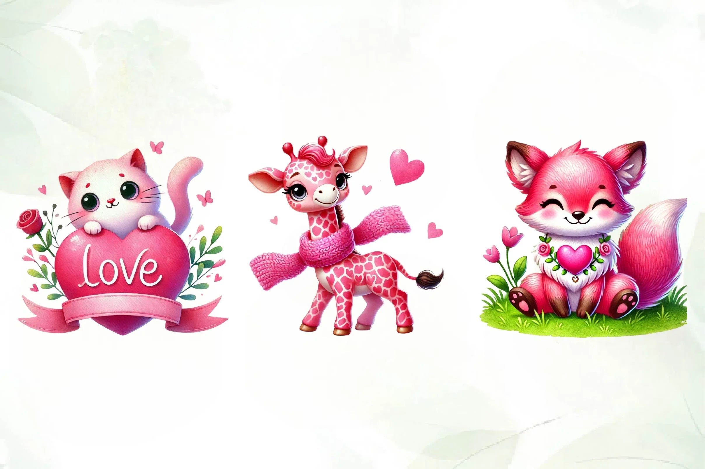 Pink Valentines Animals Clipart Bundle - CraftNest - Digital Crafting and Art