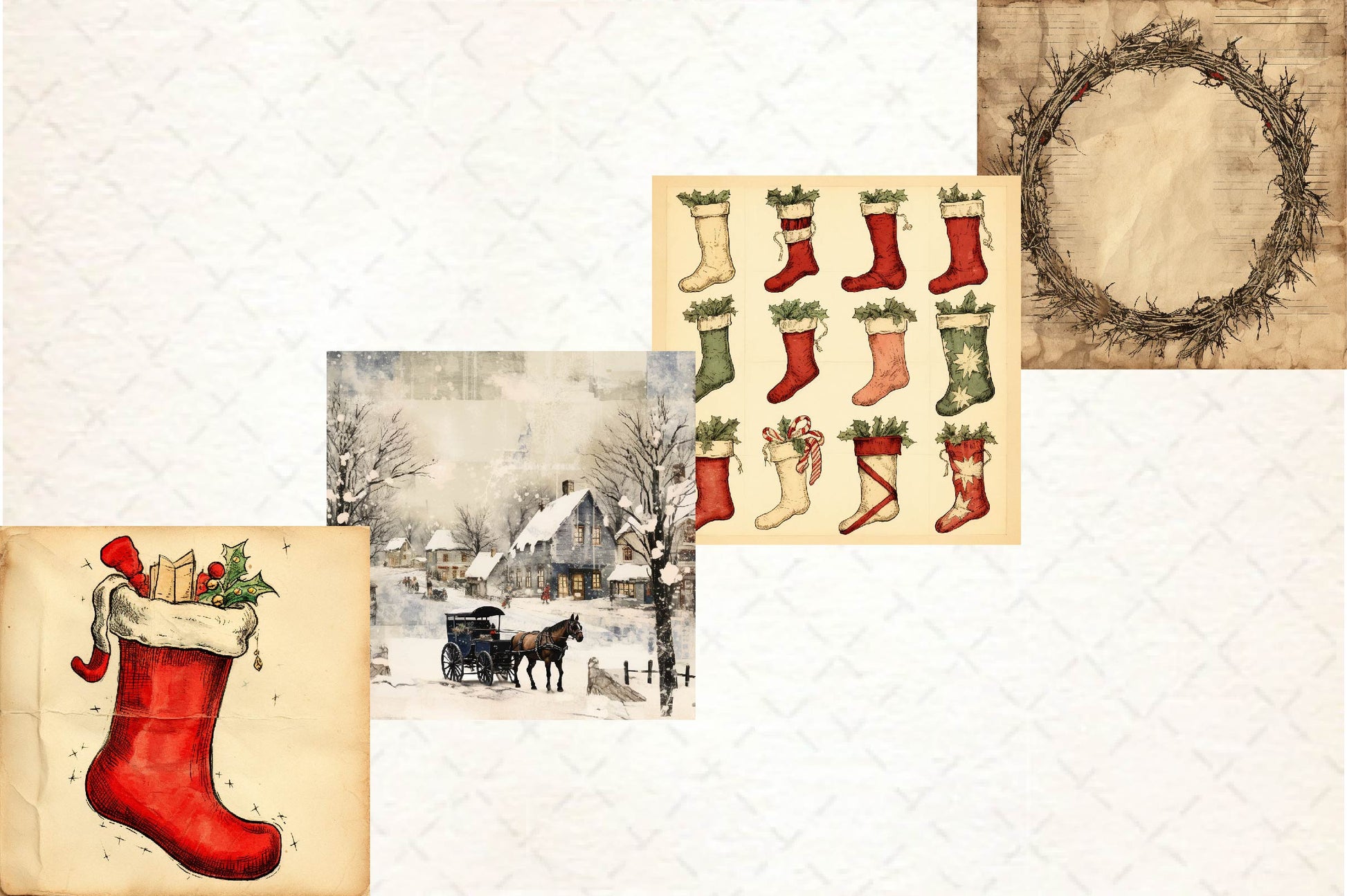 Vintage Torn Christmas Digital Paper - CraftNest - Digital Crafting and Art