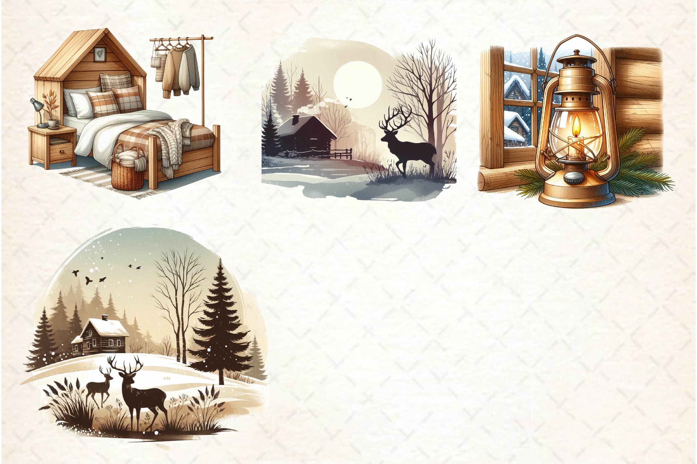 Antique Beige Cozy Cabin Clipart Bundle - CraftNest - Digital Crafting and Art