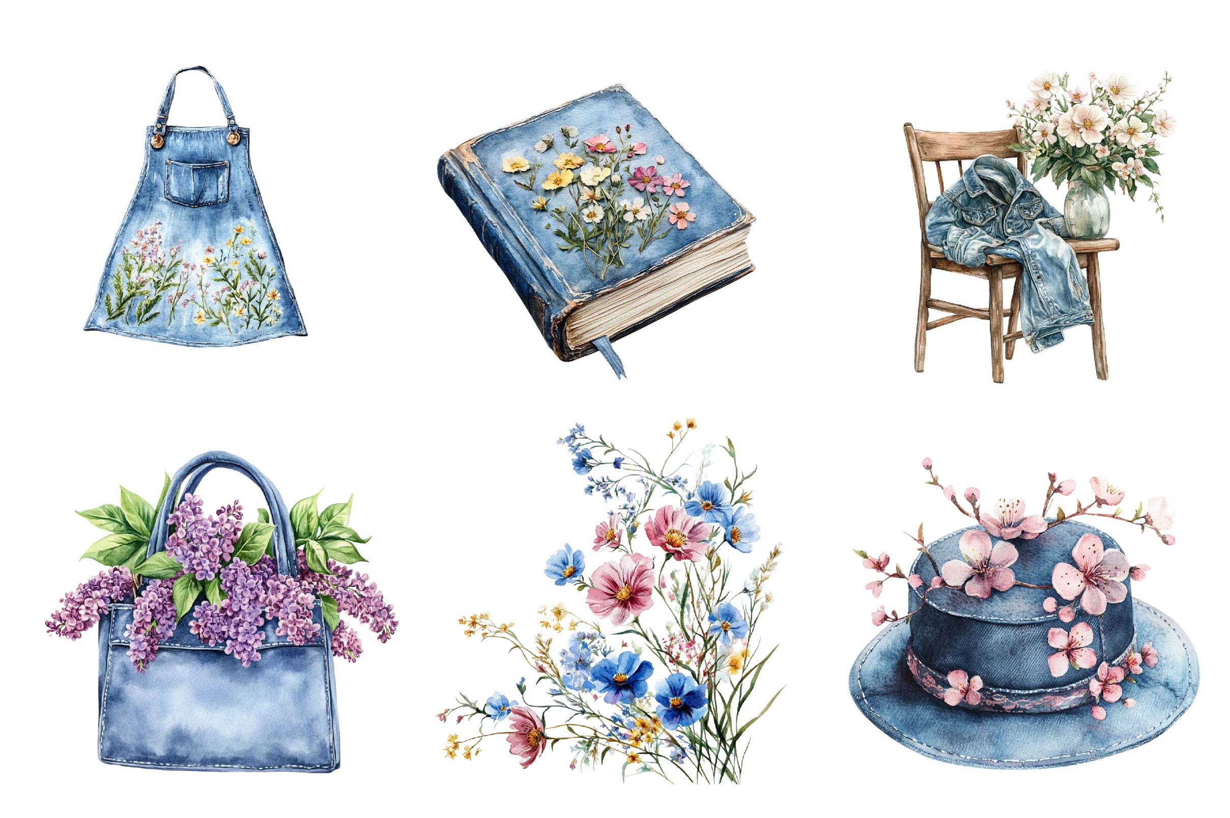 Vintage Denim Spring Clipart Bundle - CraftNest - Digital Crafting and Art