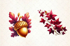 Burgundy And Gold Leaves Clipart Bundle - CraftNest - Digital Crafting and Art