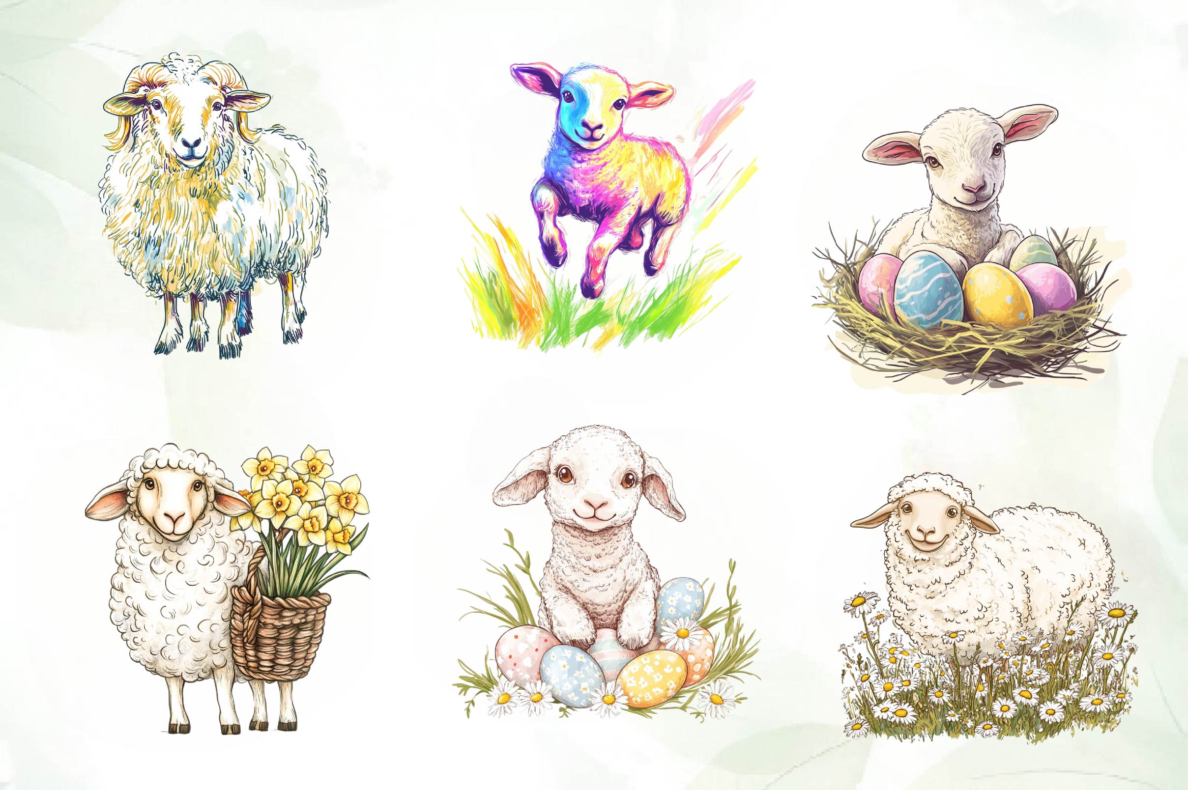 Brushstroke Sheep Easter Clipart Bundle - CraftNest - Digital Crafting and Art