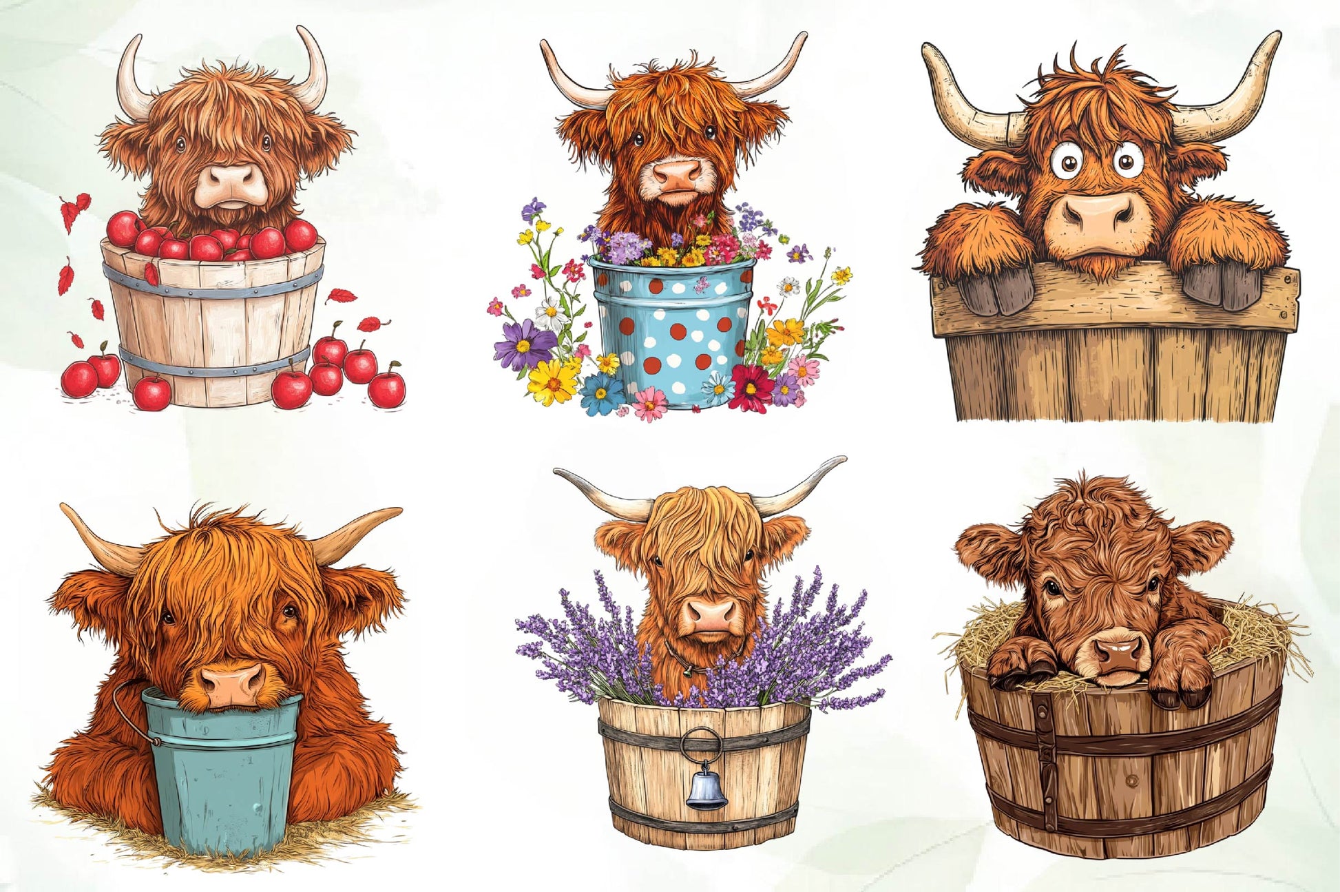 Cute Highland Cow In A Bucket Clipart Bundle - CraftNest - Digital Crafting and Art