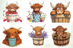 Cute Highland Cow In A Bucket Clipart Bundle - CraftNest - Digital Crafting and Art