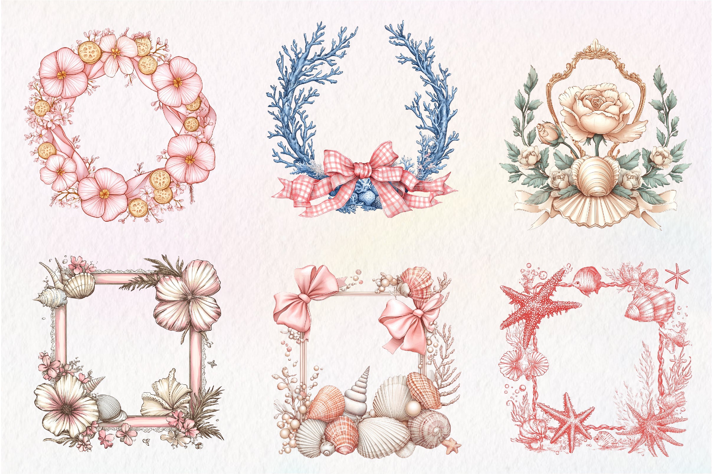 Coquette Coastal Summer Frame Clipart Bundle - CraftNest - Digital Crafting and Art