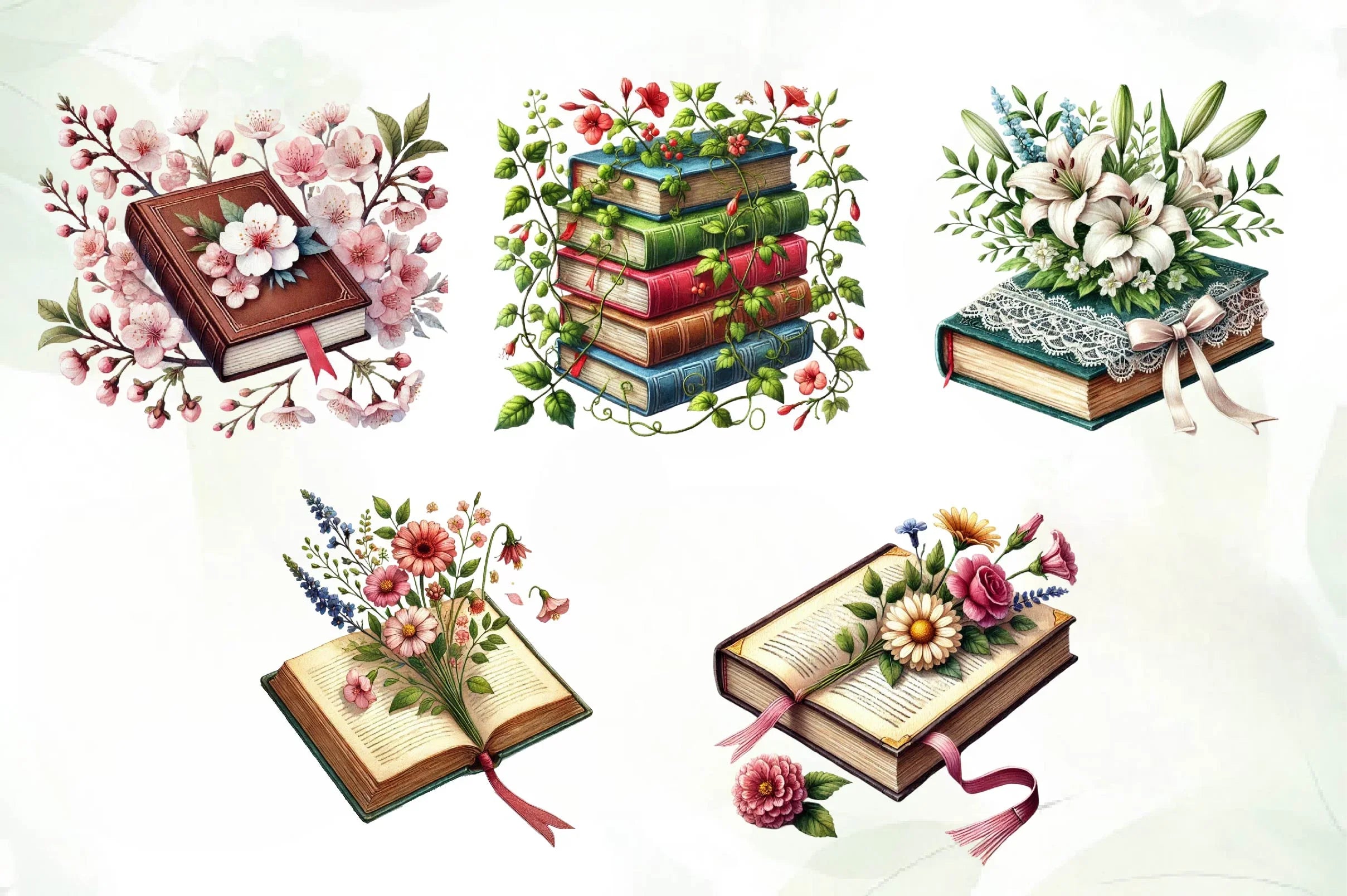 Pretty Books With Flowers Clipart Bundle 2 - CraftNest - Digital Crafting and Art