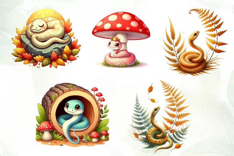 Cute Woodland Snakes Clipart Bundle - CraftNest - Digital Crafting and Art