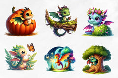 Cute Woodland Dragons Clipart Bundle - CraftNest - Digital Crafting and Art