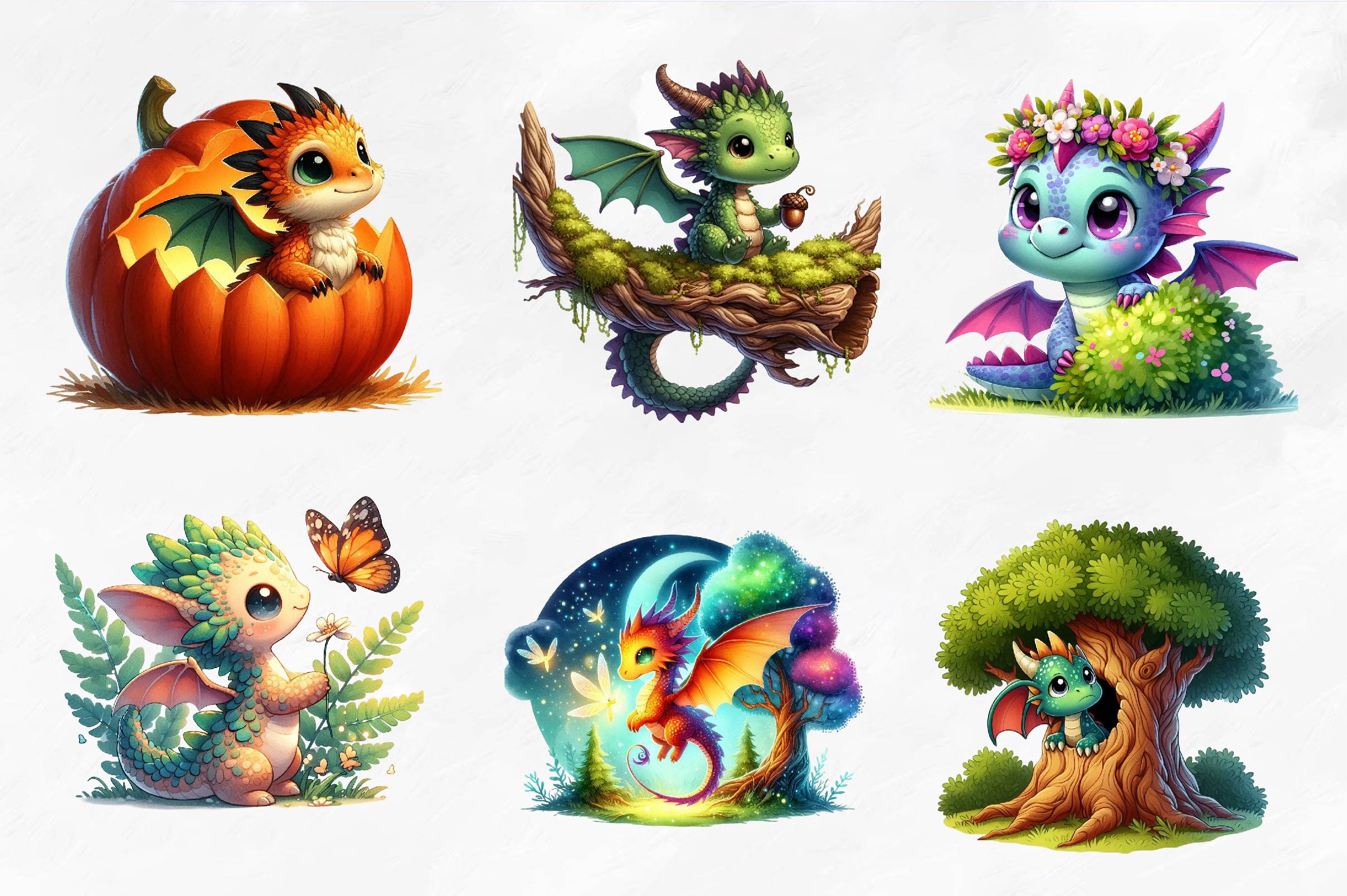 Cute Woodland Dragons Clipart Bundle - CraftNest - Digital Crafting and Art