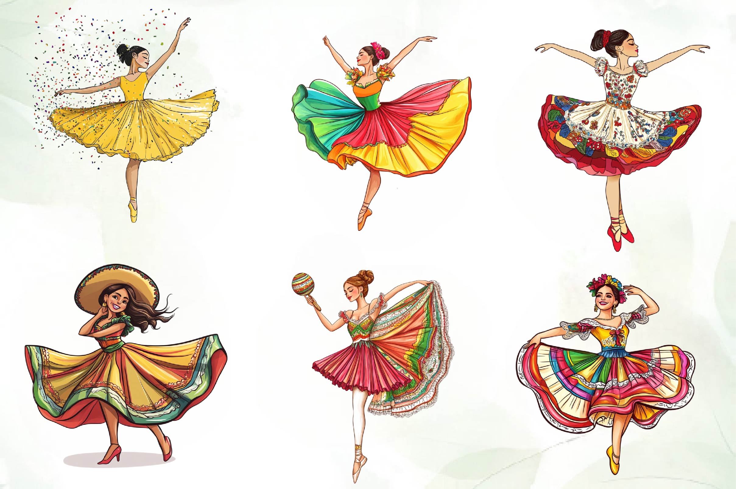 Cute Mexican Ballerina Clipart Bundle - CraftNest - Digital Crafting and Art