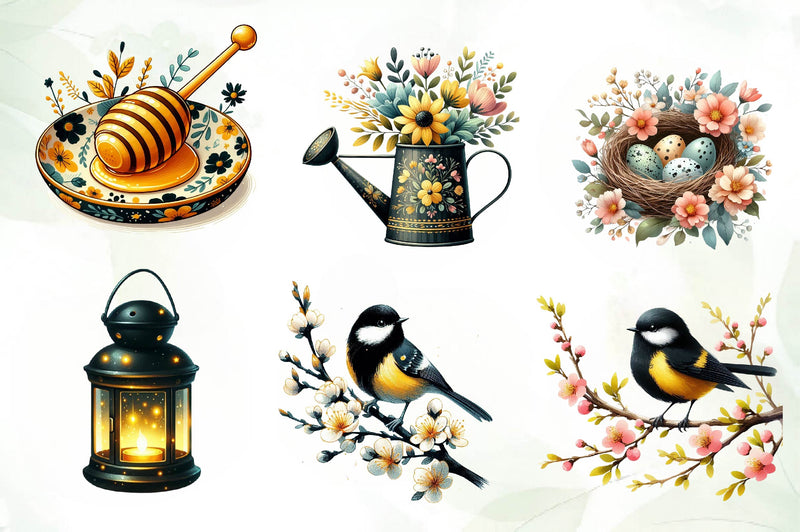 Black & Yellow Spring Clipart Bundle - CraftNest - Digital Crafting and Art