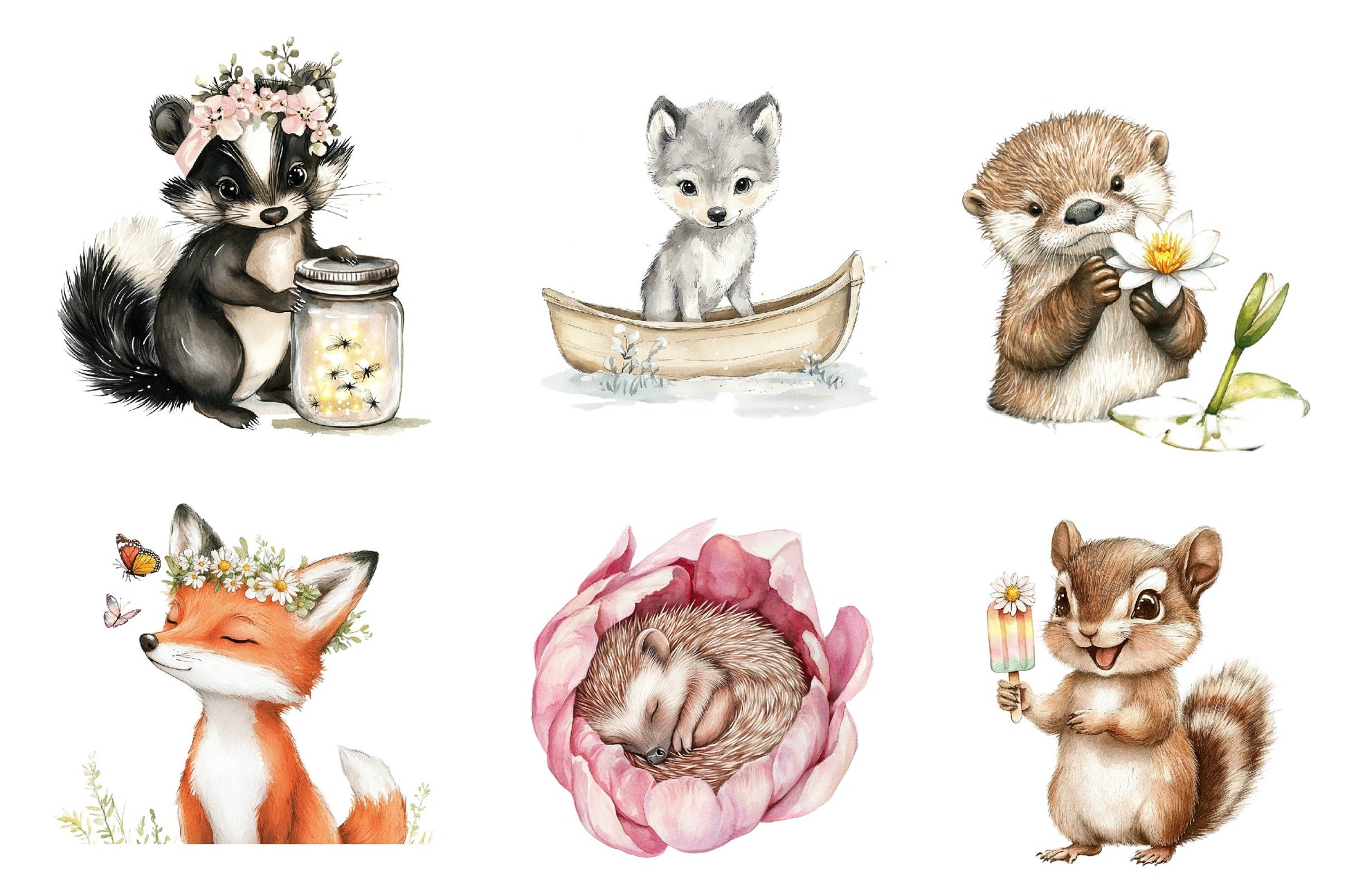 Whimsical Summer Woodland Animals Clipart Bundle - CraftNest - Digital Crafting and Art