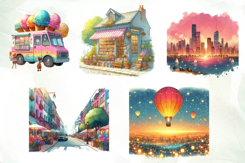 Summer City Clipart Bundle - CraftNest - Digital Crafting and Art