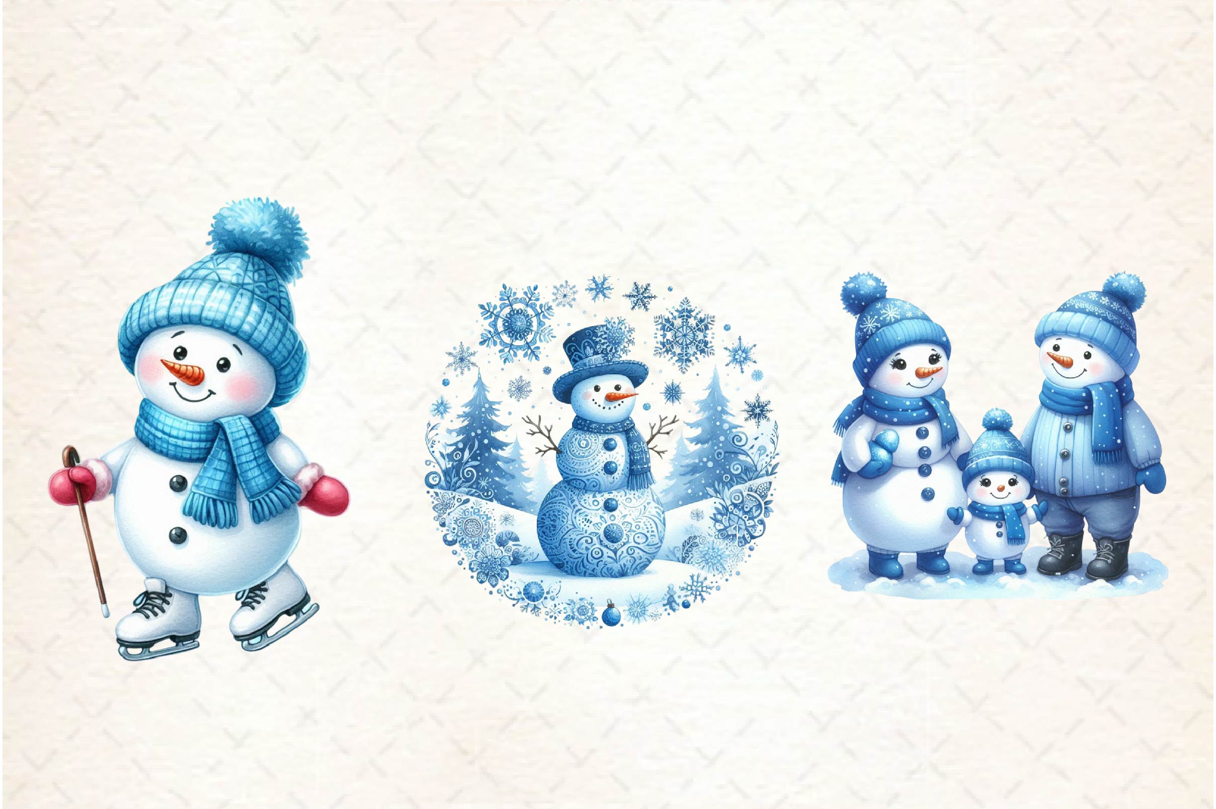 Blue Christmas Snowman Clipart Bundle - CraftNest - Digital Crafting and Art