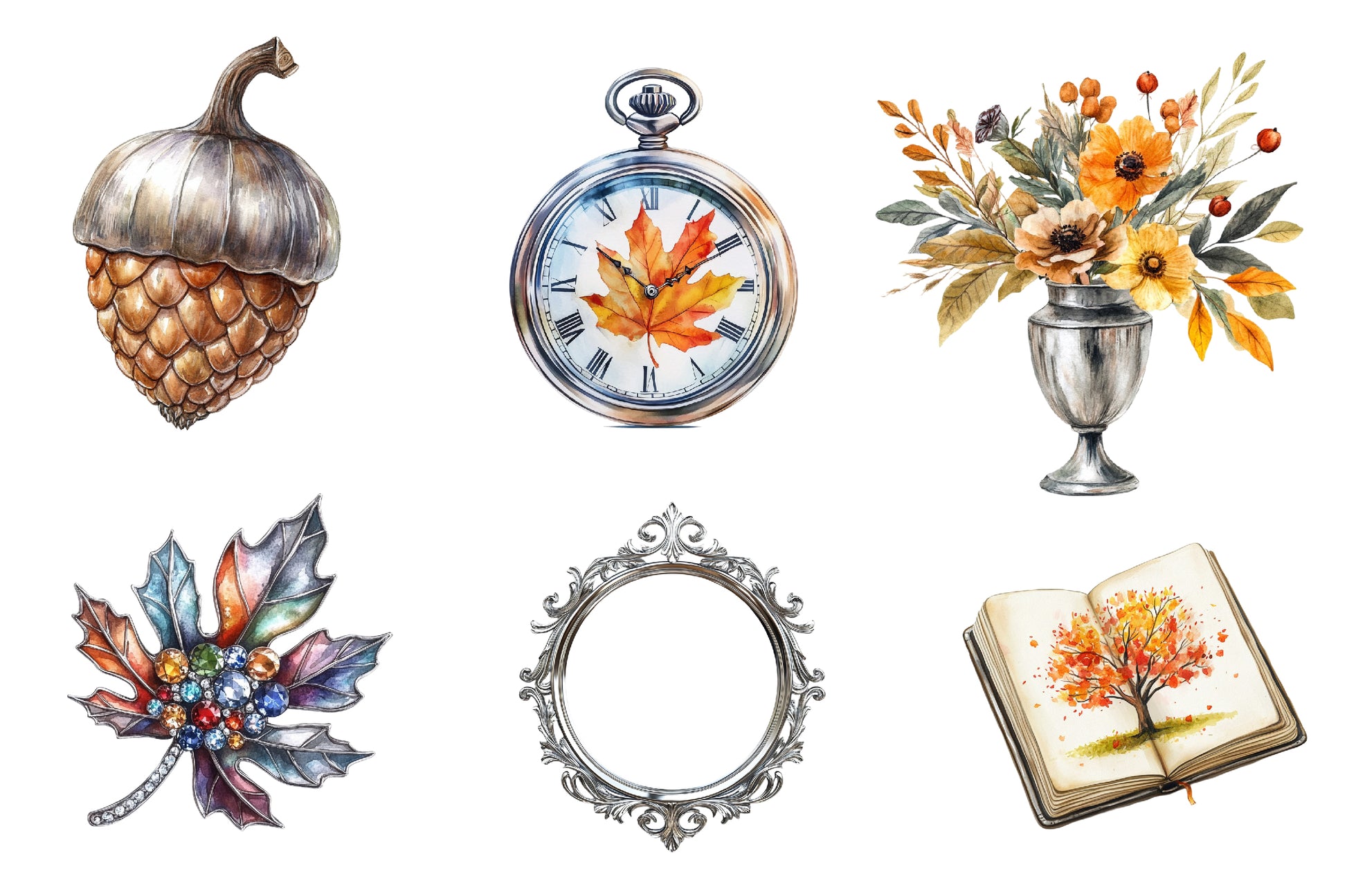 Silver Vintage Aesthetic Autumn Clipart Bundle - CraftNest - Digital Crafting and Art