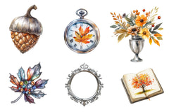 Silver Vintage Aesthetic Autumn Clipart Bundle - CraftNest - Digital Crafting and Art