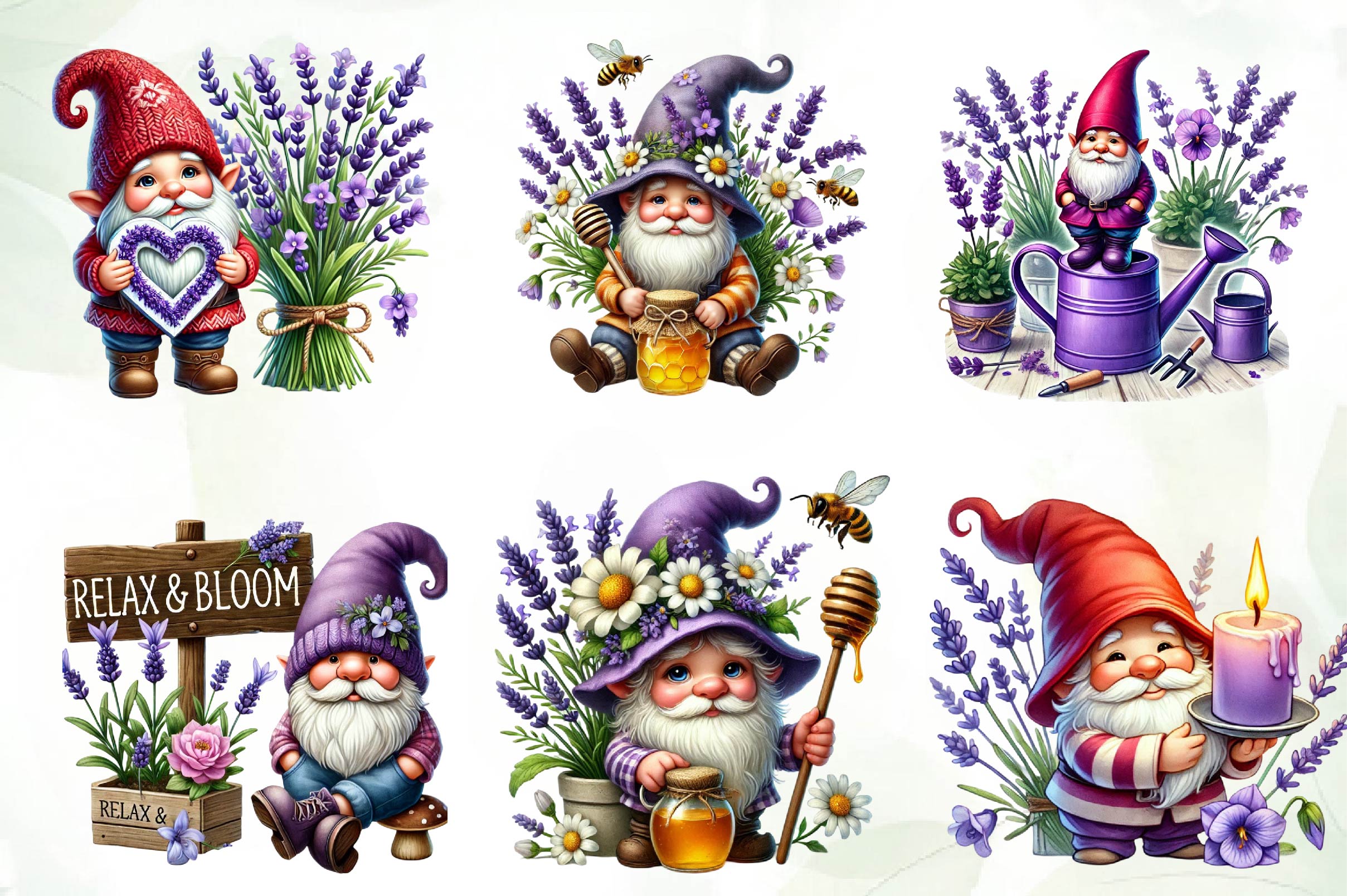 Lavender Purple Gnome Clipart Bundle 1 - CraftNest - Digital Crafting and Art