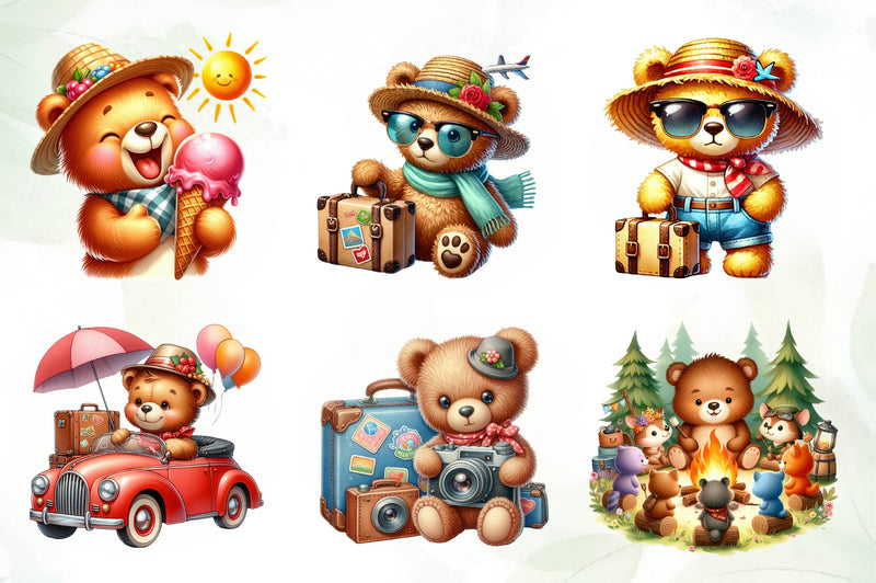Teddy Bear Summer Trip Clipart Bundle - CraftNest - Digital Crafting and Art