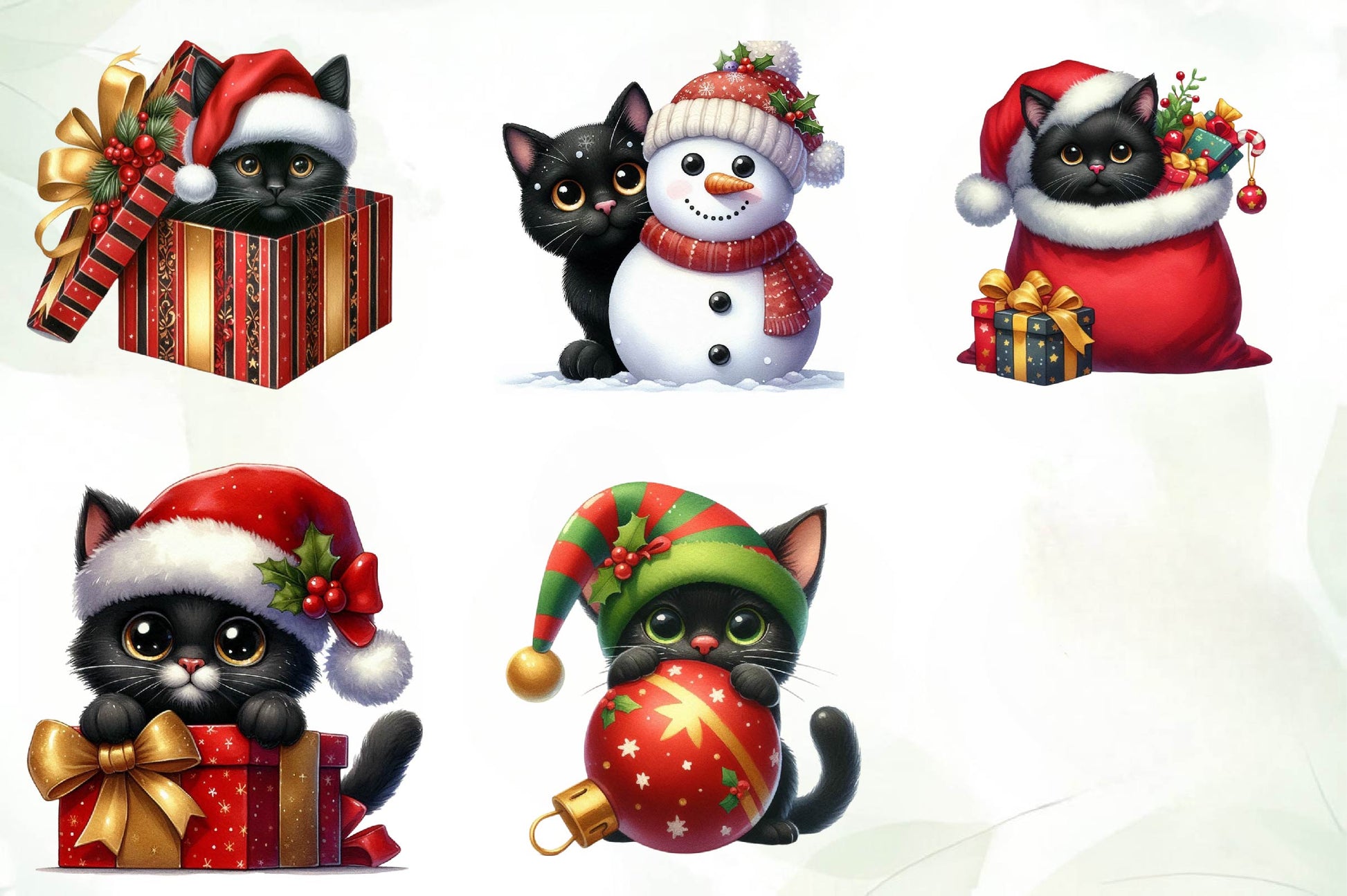 Peeking Christmas Black Cat Clipart Bundle - CraftNest - Digital Crafting and Art