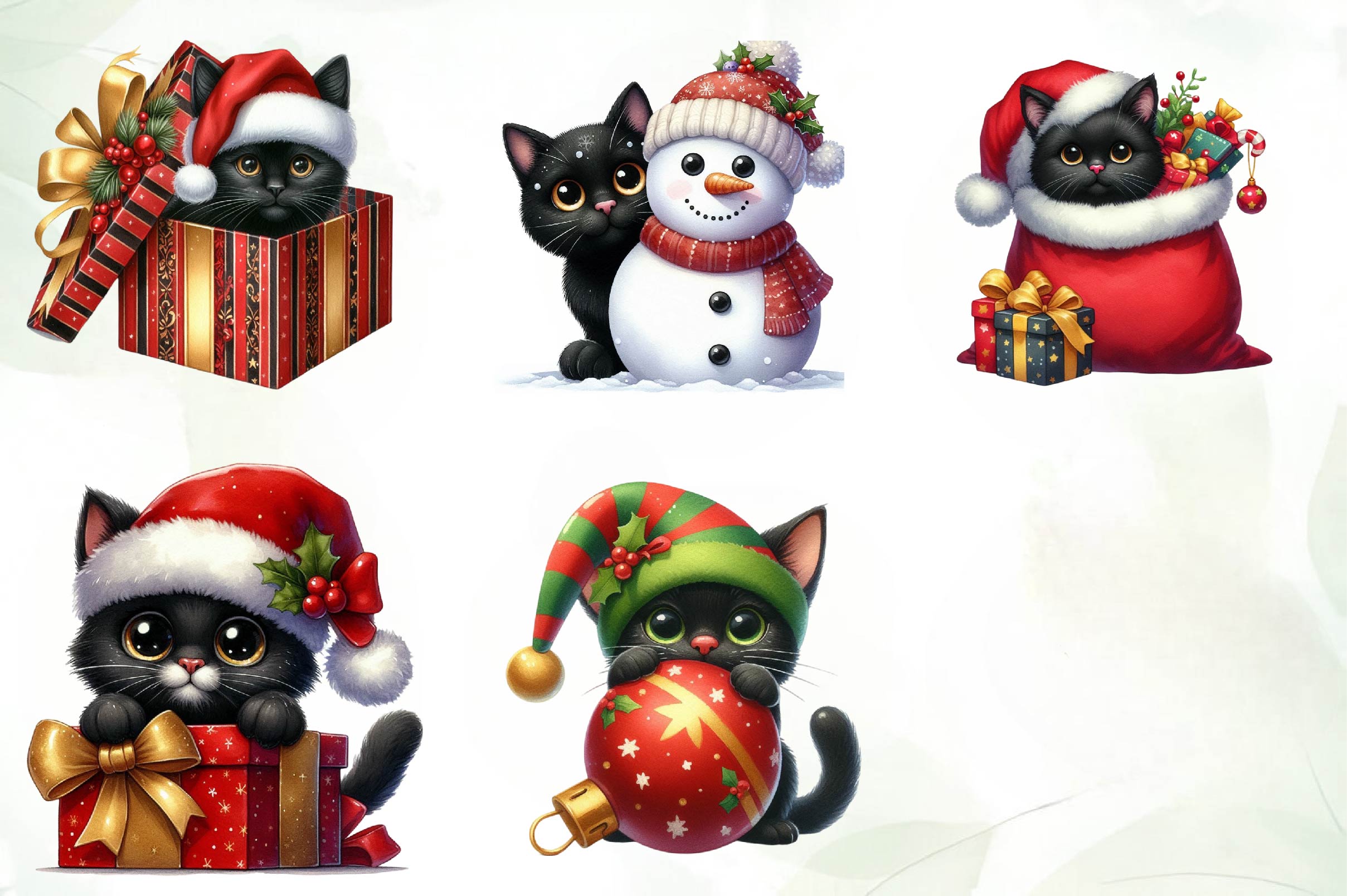 Peeking Christmas Black Cat Clipart Bundle - CraftNest - Digital Crafting and Art