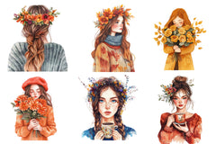 Girls With Fall Flowers Clipart Bundle - CraftNest - Digital Crafting and Art