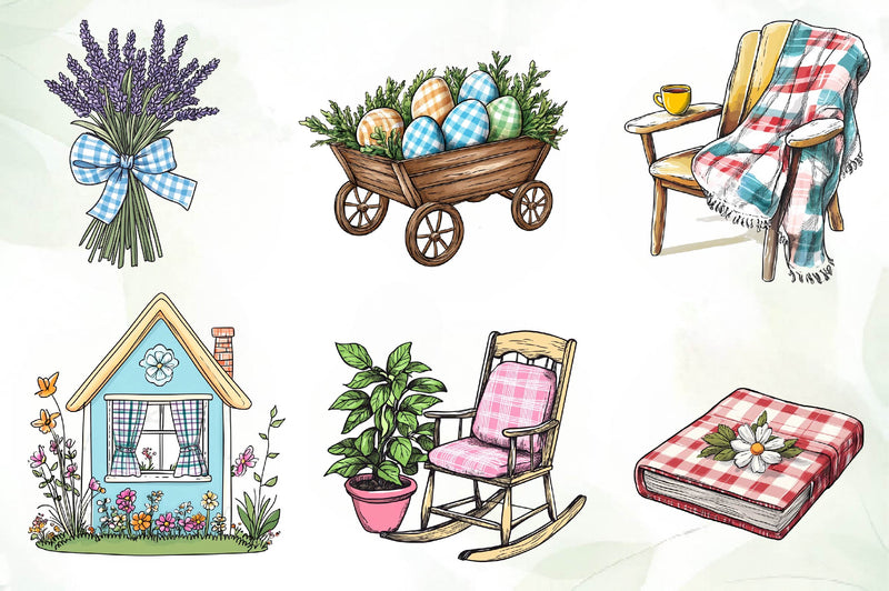 Cottage Gingham Spring Clipart Bundle - CraftNest - Digital Crafting and Art