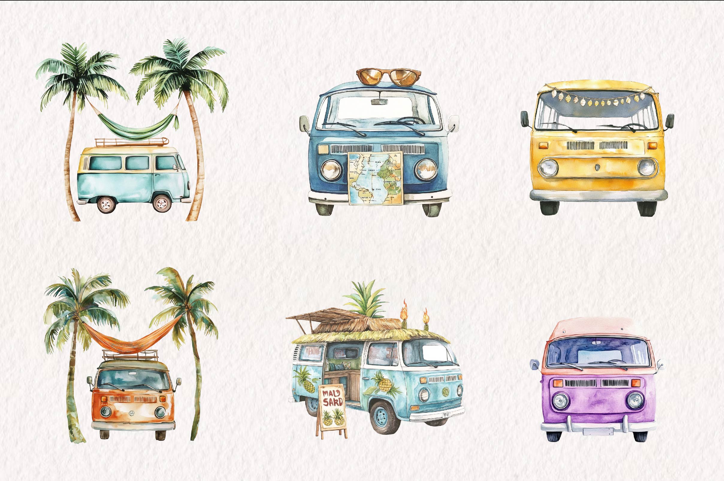 Summer Retro Van Clipart Bundle - CraftNest - Digital Crafting and Art