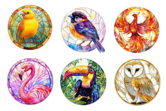 Round Stained Glass Birds Clipart Bundle - CraftNest - Digital Crafting and Art