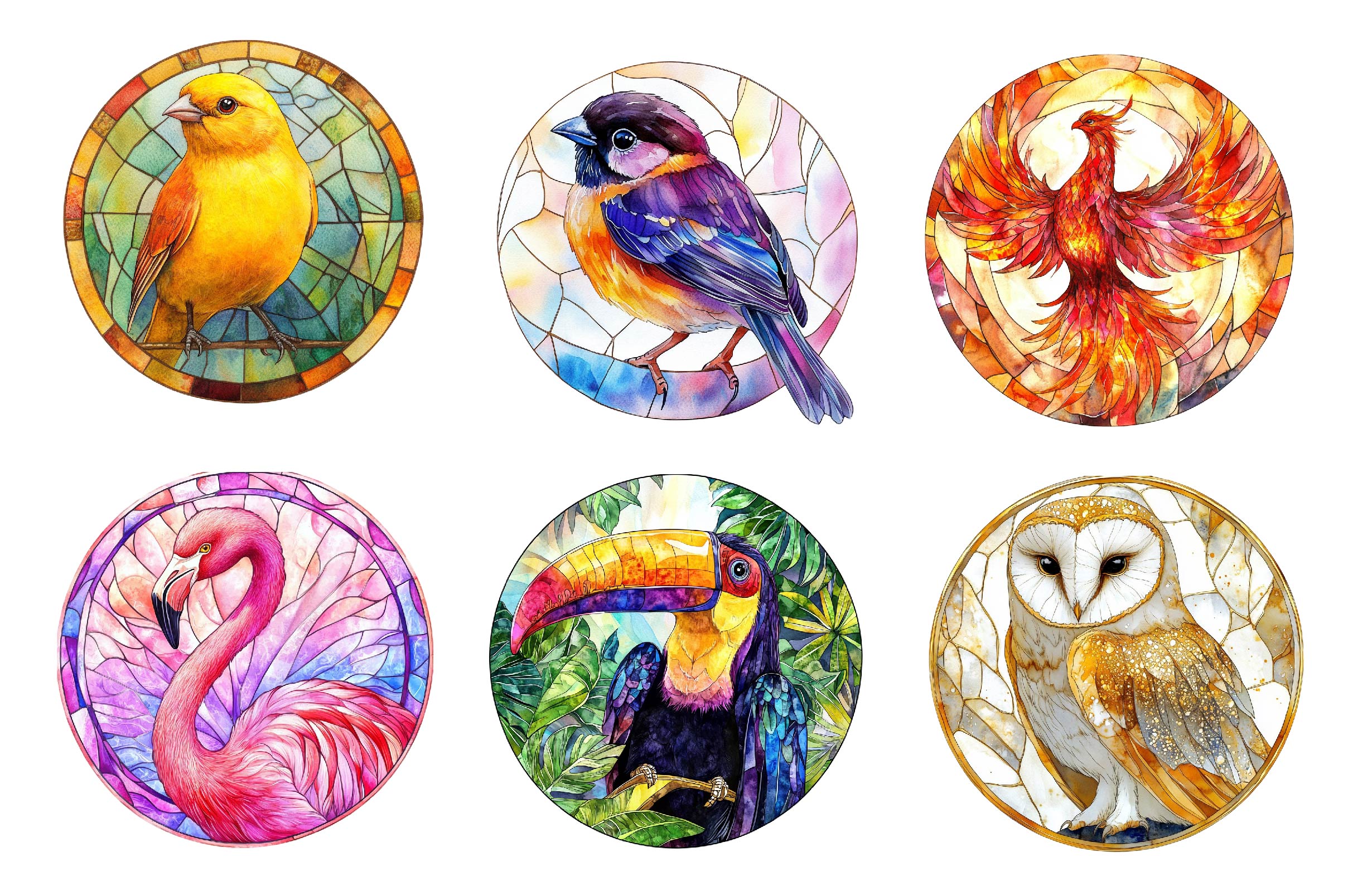 Round Stained Glass Birds Clipart Bundle - CraftNest - Digital Crafting and Art