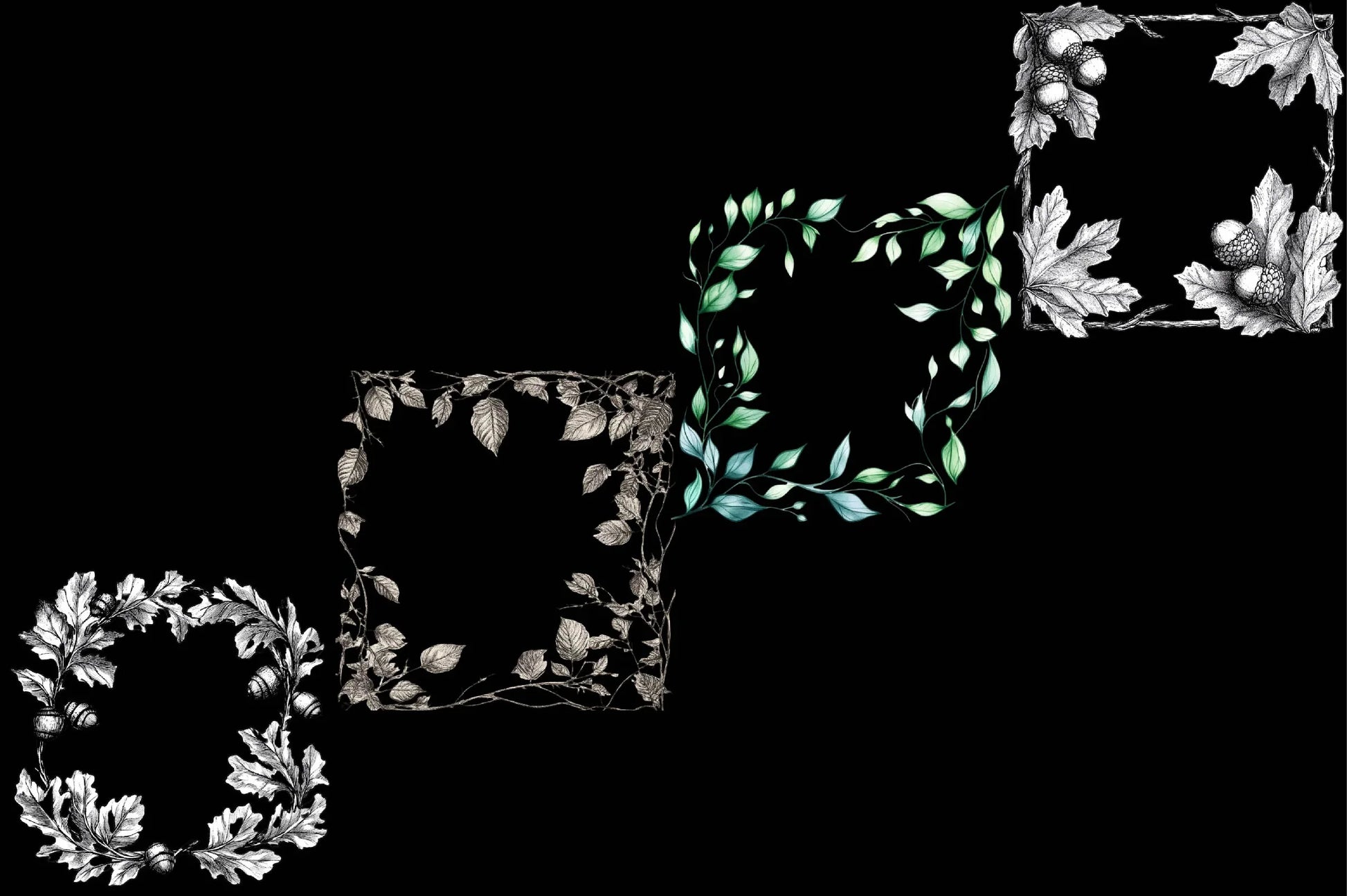 Ink Leaf Frame Backgrounds Clipart Bundle - CraftNest - Digital Crafting and Art