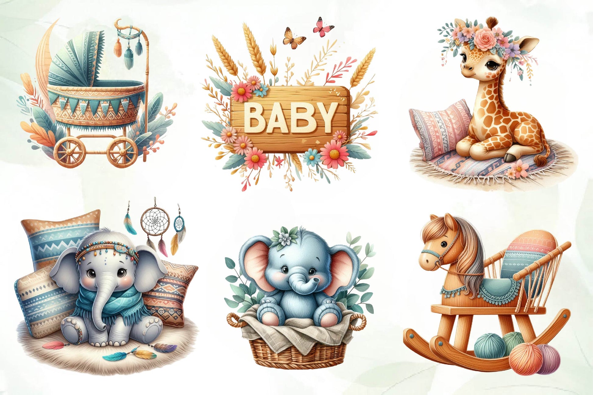 Boho Nursery Baby Clipart Bundle 1 - CraftNest - Digital Crafting and Art