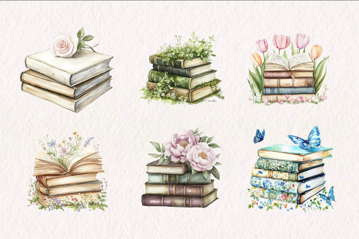 Spring Book Stack Spring Stack Of Floral Book Clipart Bundle