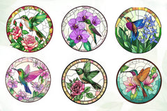 Hummingbird & Flowers Round Stained Glass Art Clipart Bundle - CraftNest - Digital Crafting and Art