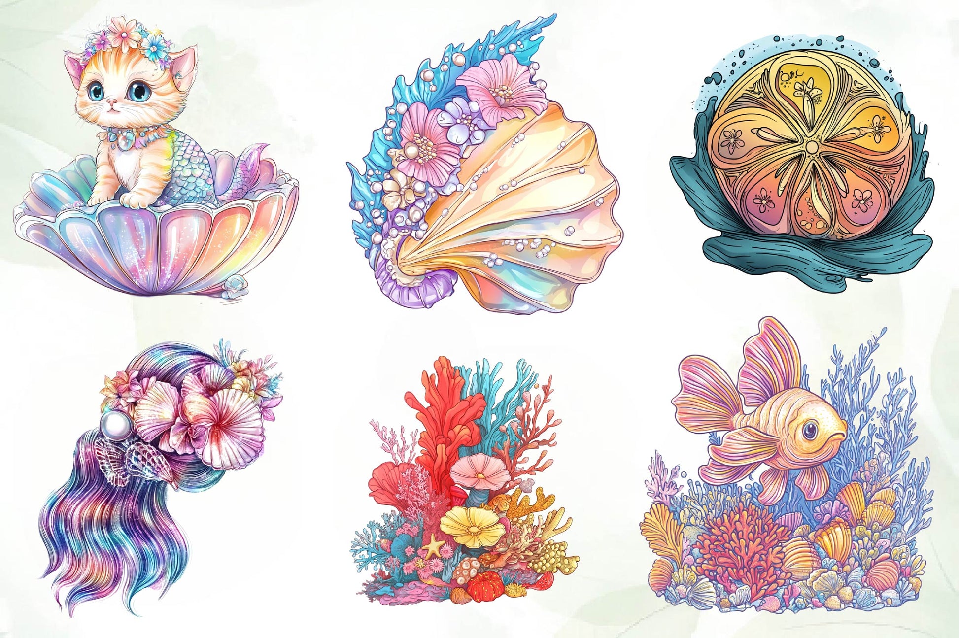 Seashell Mermaid Flower Clipart Bundle - CraftNest - Digital Crafting and Art