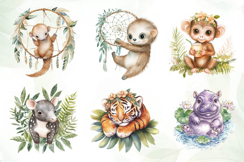 Boho Jungle Animals Summer Design Clipart Bundle - CraftNest - Digital Crafting and Art