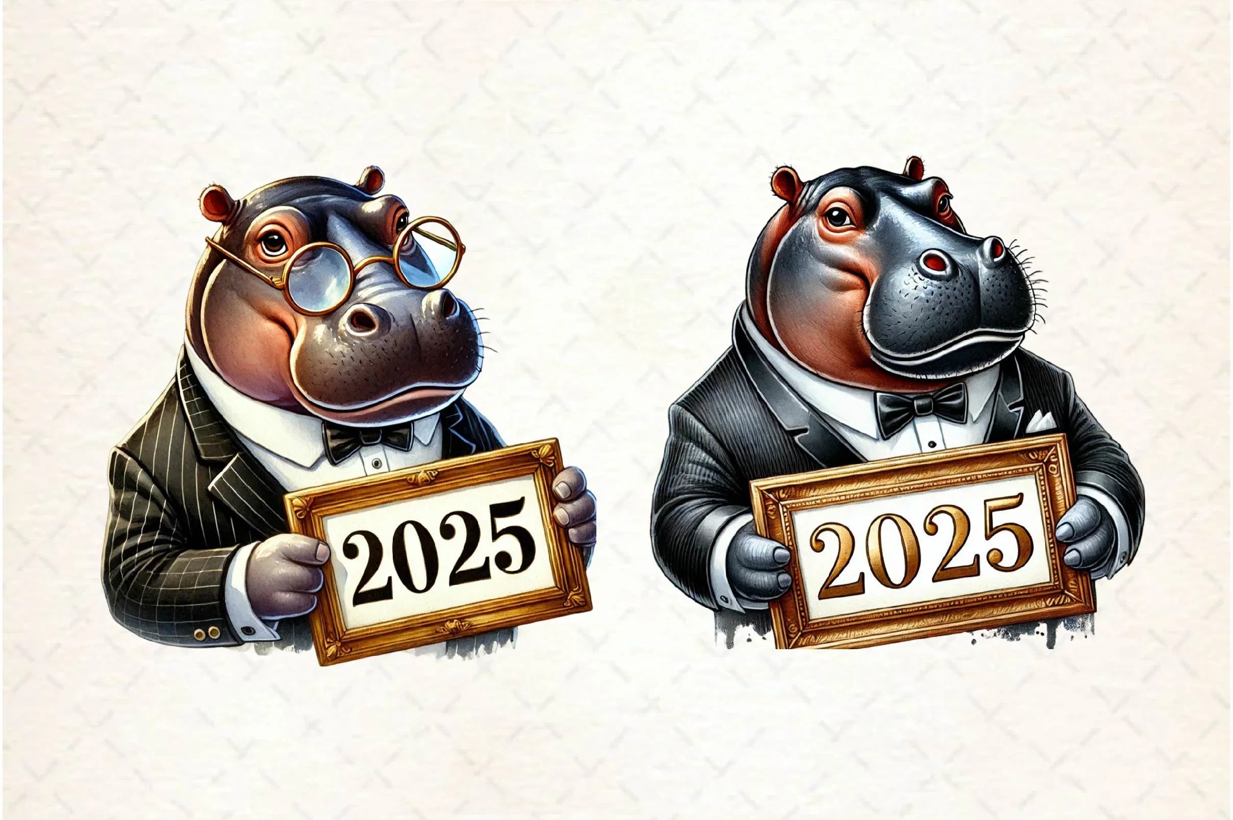 Hippo Happy New Year 2025 Clipart Bundle - CraftNest - Digital Crafting and Art
