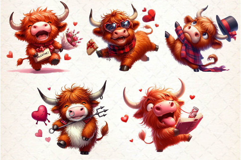 Funny Valentine Highland Cow Clipart Bundle - CraftNest - Digital Crafting and Art