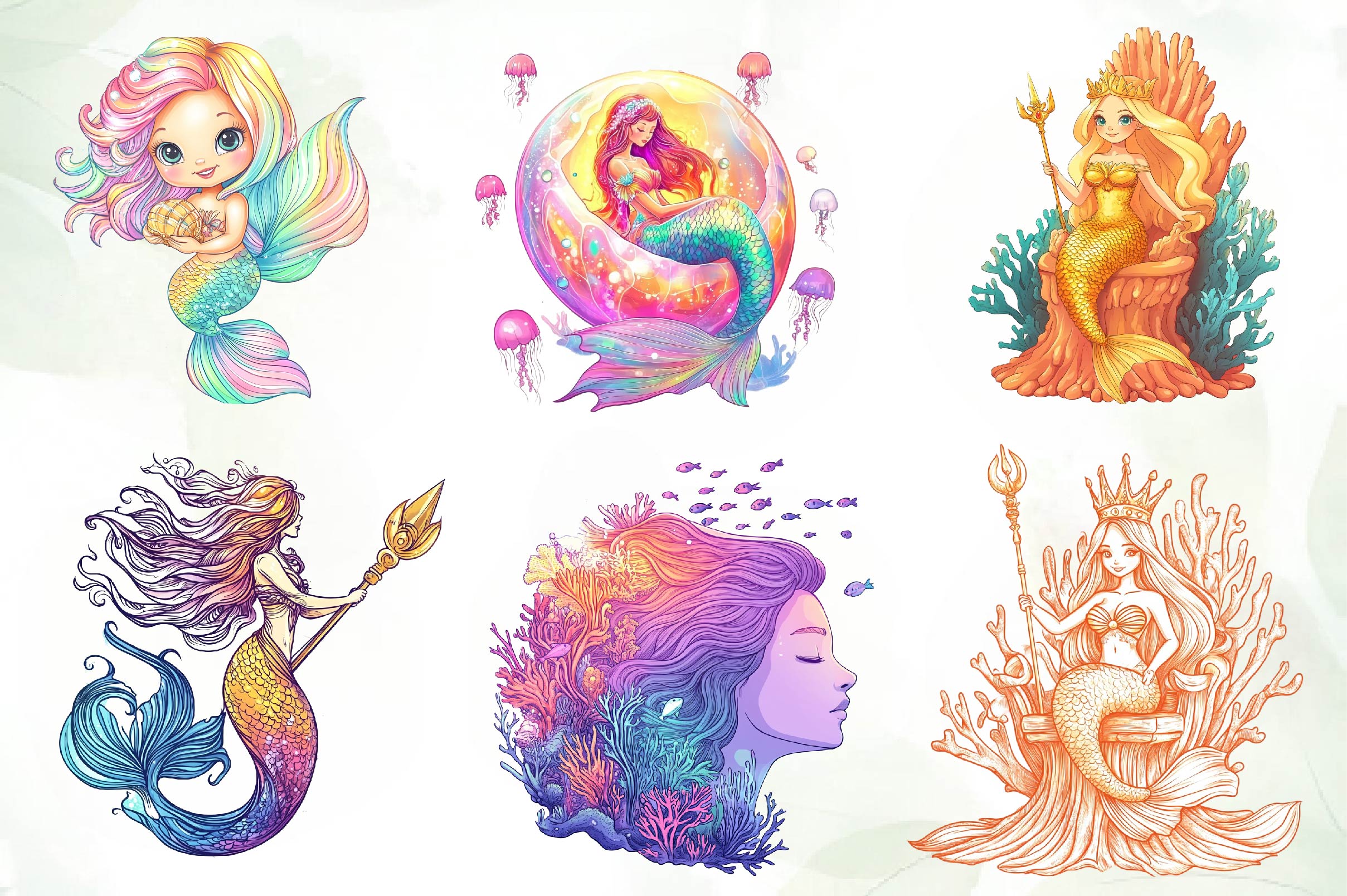 Cute Mermaid Clipart Bundle 2 - CraftNest - Digital Crafting and Art