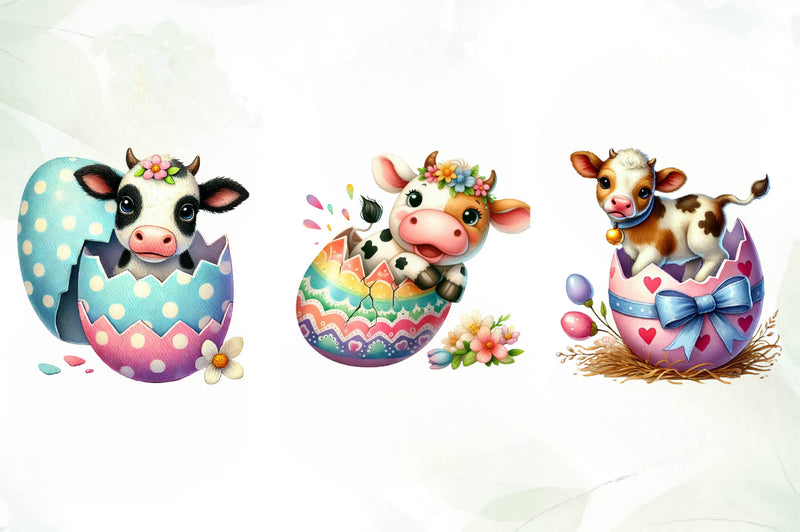 Easter Cow On Cracked Egg Clipart Bundle - CraftNest - Digital Crafting and Art
