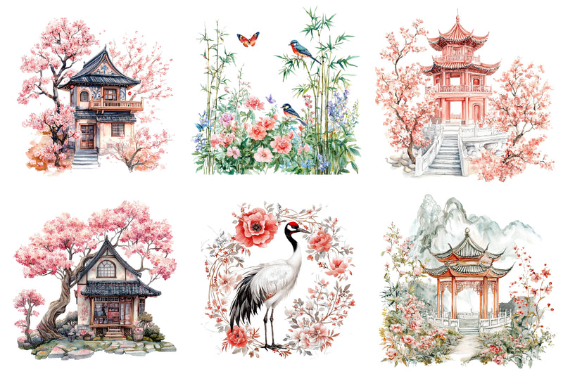 Chinoiserie Toile De Jouy Clipart Bundle - CraftNest - Digital Crafting and Art