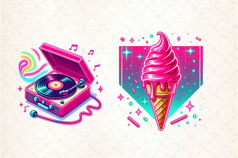 Neon Retro Pink Elements Clipart Bundle - CraftNest - Digital Crafting and Art