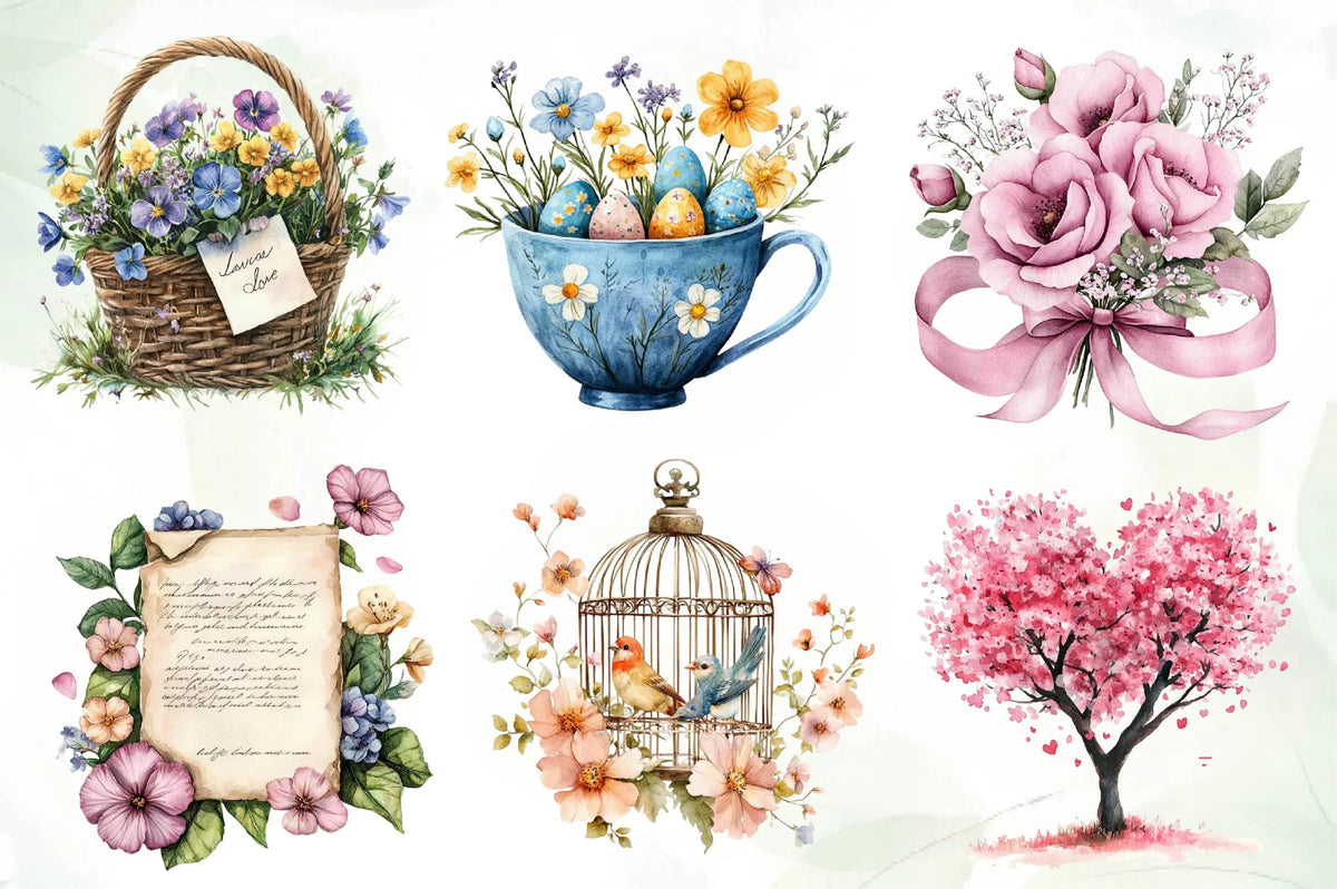 Spring Romance Sign Romantic Spring Clipart Bundle