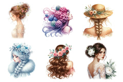 Beautiful Girl Back View With Flowers Clipart Bundle - CraftNest - Digital Crafting and Art