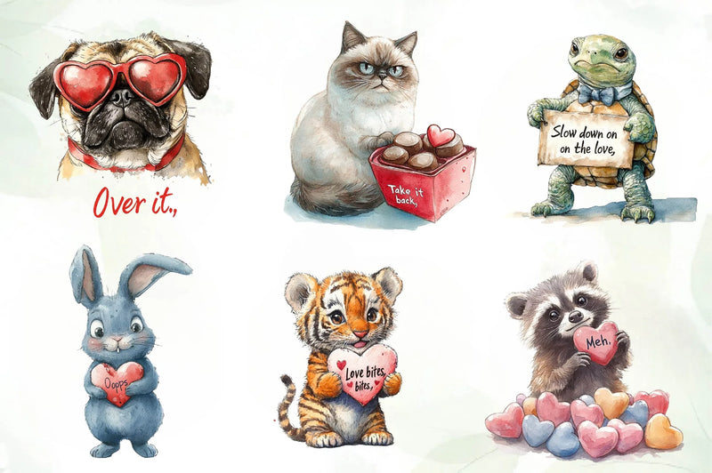 Grumpy Valentine Animal Clipart Bundle - CraftNest - Digital Crafting and Art