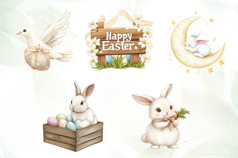 Neutral White Easter Clipart Bundle 2 - CraftNest - Digital Crafting and Art